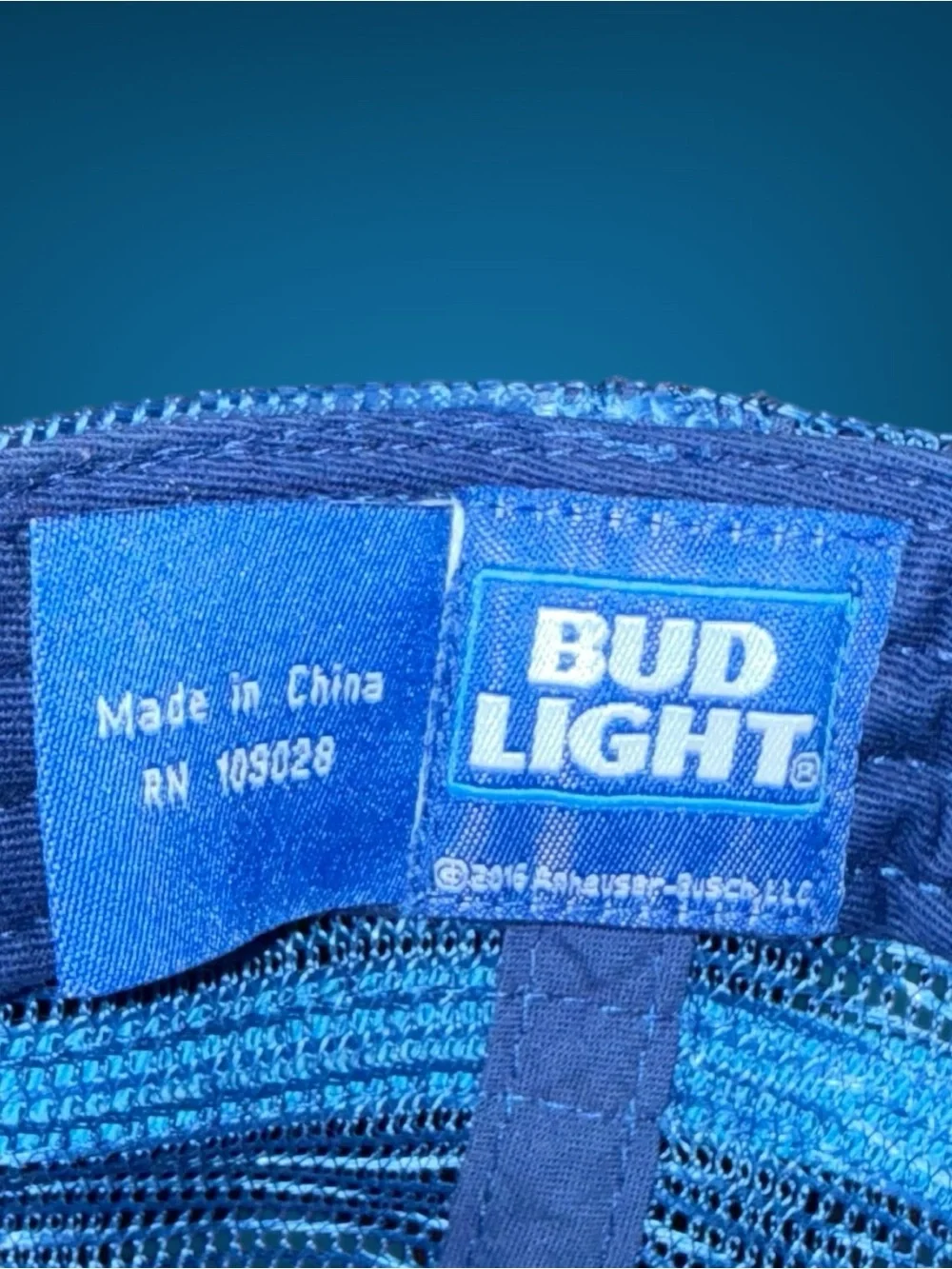 Lot of 2 Bud Light Blue Brand Caps – Striped Mesh Trucker Hat & Cotton Dad Hat